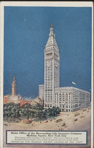 Postcard - Metropolitan Life Insurance Company, Madison Square, New York City