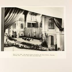 Photograph - Official Dais in the Great Hall during the Royal Visit, Exhibition Building, Melbourne, 27 Feb 1958