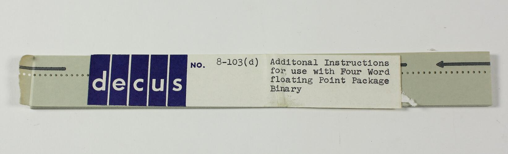 Paper Tape - DECUS, '8-103d Additional Instructions for Use with Four Word Floating Point Package, Binary'