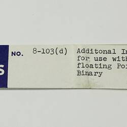 Paper Tape - DECUS, '8-103d Additional Instructions for Use with Four Word Floating Point Package, Binary', circa 1968
