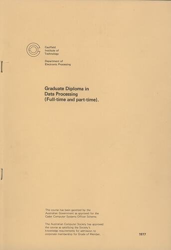 Booklet - 'Graduate Diploma in Data Processing', 1977