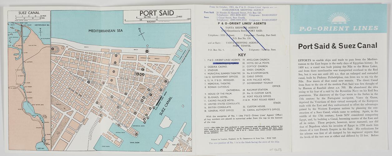 Leaflet - Port Said & Suez Canal, P&O Orient Line Port of Call