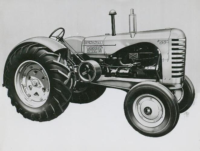Studio photograph of front right hand side of a tractor.