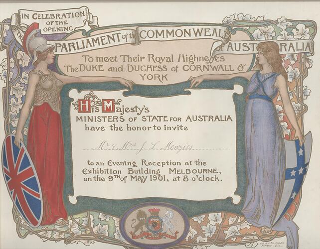 Invitation - Reception for Duke & Duchess of Cornwall,1901