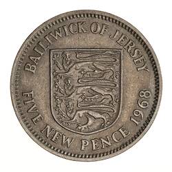 Coin - 5 Pence, Jersey, Channel Islands, 1968
