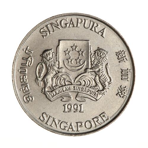 Coin - 20 Cents, Singapore, 1991