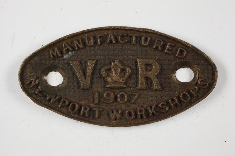 Rollingstock Builder's Plate - Victorian Railways, Newport Workshops, Victoria, 1907