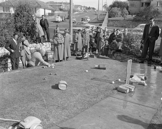 Qualcast Pty Ltd, Billiard Game on Front Lawn, North Balwyn, Victoria, 1957