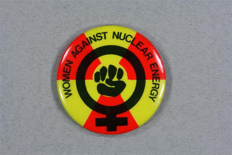 Badge - Women Against Nuclear Energy, place unknown, 1970s-1980s