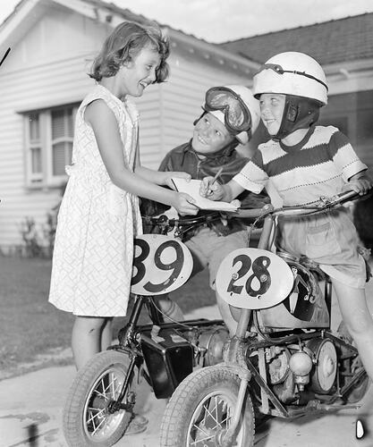 Negative - Two Children on Motor Bikes, Victoria, Feb 1954