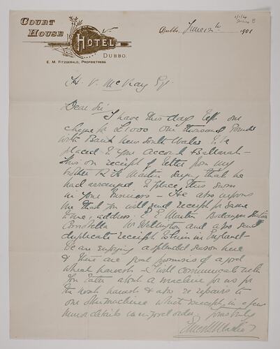 Letter - L. L. Martin, to H. V. McKay, 12 Jun 1901