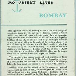 Leaflet - 'P&O Orient Lines, Bombay', England, Jan 1961