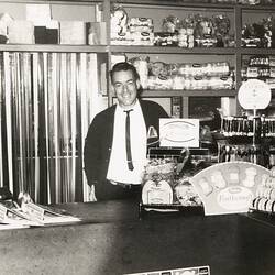 Digital Photograph - Special 'O' Drapery Store Interior with Owner John Woods, Lalor, 1967