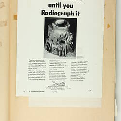 Scrapbook - Kodak Australasia Pty Ltd, Advertising Clippings, 'Industrial Radiography and Audio Visual', Coburg, 1970