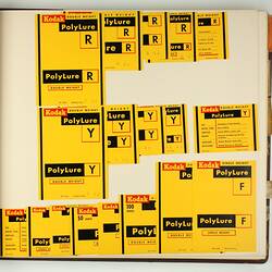 Scrapbook - Kodak Australasia Pty Ltd, Labels, 'Sensitised Materials, Papers, Plates, Camera Labels, Safelights & Filters', Rochester, 1960-1961