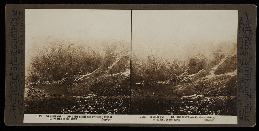 Stereograph - 'The Great War, Large Mine Crater Near Wytschaete', circa 1914-1918