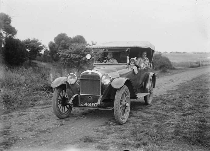 Family in Car on Country Road, circa 1930s