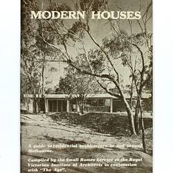 Cover of booklet featuring house photo in brown tones