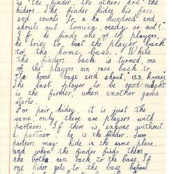Document - L. McGrath, to Dorothy Howard, Description of Hiding Game 'Hidey', 25 Mar 1955