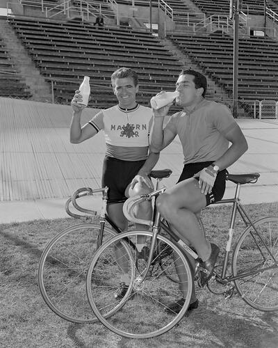 Two Cyclists at a Velodrome, Melbourne, 04 Feb 1960
