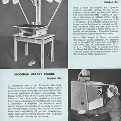 Printed text and photographs of microfilm equipment.
