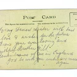 Back of postcard with brief note.