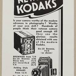 Leaflet - Kodak Australasia Pty Ltd, 'Presenting all the Newest Kodaks', 1930s