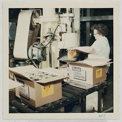 Worker Sealing Tins of Developer, Kodak Factory, Coburg, circa 1960s
