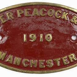 Locomotive Builders Plate - Beyer Peacock & Co. Ltd., Manchester, England, 1910