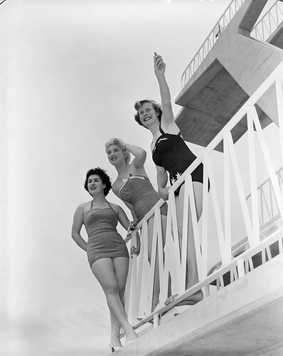 Swallow & Ariell Ltd, Portrait of Three Women on a Diving Platform, Canberra, Australian Capital Territory, Nov 1958