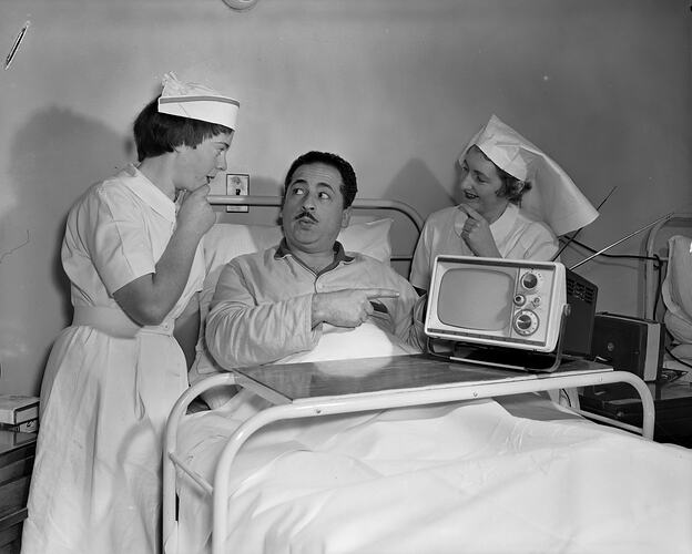 Two Nurses with a Patient, Mercy Hospital, East Melbourne, Victoria, Aug 1958