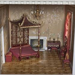 Dolls' House - F.A. Clemons, 'Pendle Hall', 1940s, Room 21, Chinese Bedroom, Furnished