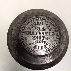 Token Die - 1 Penny, Jas Davey & Co, Drapers, Grocers & Importers, Gippsland Store, Sale, Victoria, Australia, 1862