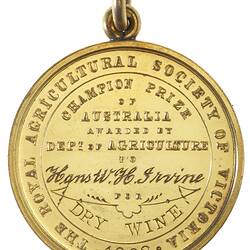 Medal - Royal Agricultural Society of Victoria, Champion Prize of Australia, 1902 AD
