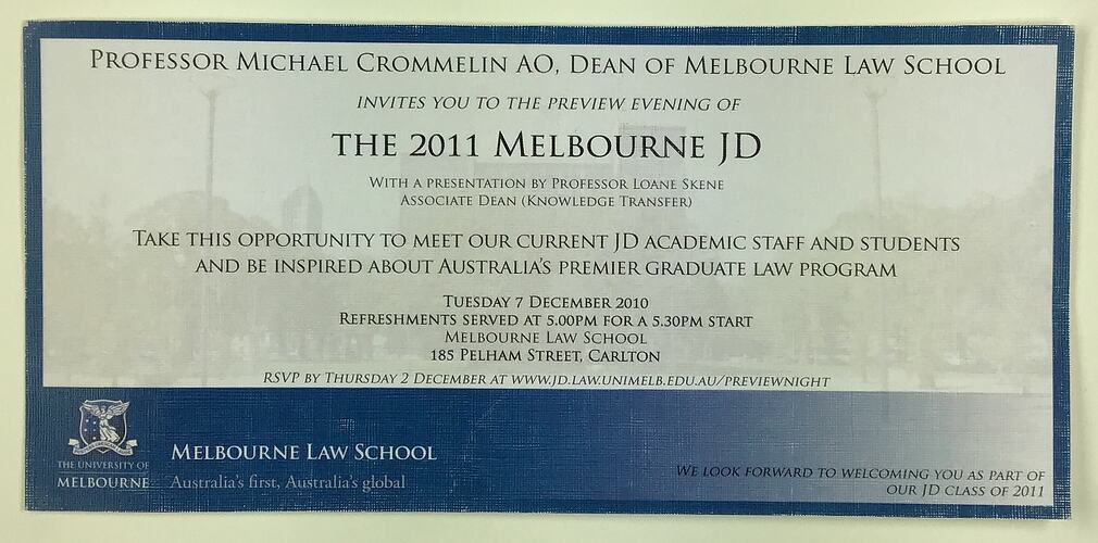Invitation Melbourne JD Preview Evening, Nyadol Nyuon, Melbourne Law
