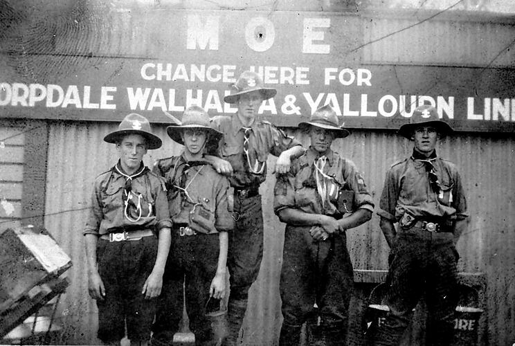 Scouts on platform, Moe Railway Station, circa 1926.