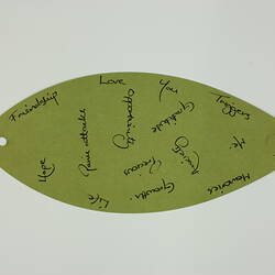 paper leaf with handwritten text in black ink.