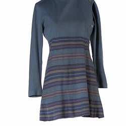 Dress - Prue Acton, Mini, Knitted, Pale Blue Stripes, circa 1967