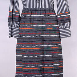 Dress - Prue Acton, Midi, Grey Striped Ric-Rak, circa 1972