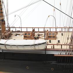 Model clipper ship lifeboat detail.