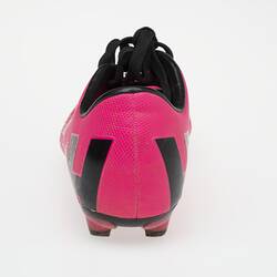 Pink Australian Rules football boot with black bootlace, inner sole and sole.