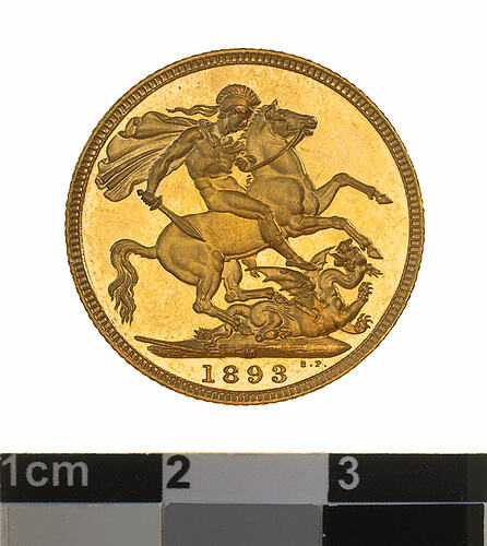 Proof Coin - Sovereign, Victoria, Australia, 1893, photographed by Museums Victoria