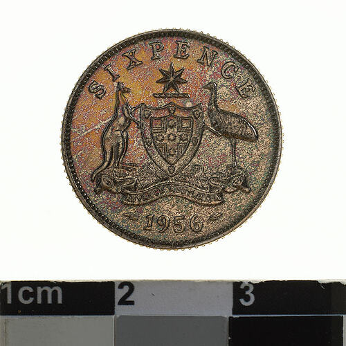 Proof Coin - Sixpence, Australia, 1956, photographed by Museums Victoria