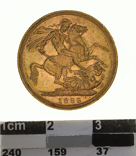 Coin - Sovereign, Victoria, Australia, 1889, photographed by Museums Victoria
