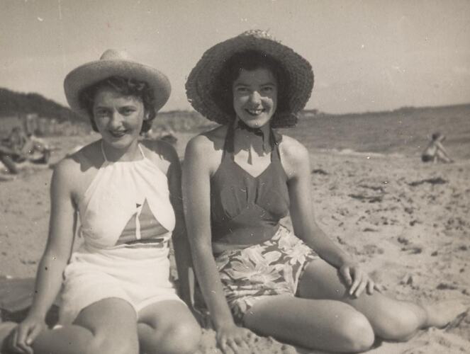 Digital Photograph - Two Women Sitting at Beach, Sandringham, 1945