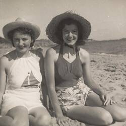 Digital Photograph - Two Women Sitting at Beach, Sandringham, 1945
