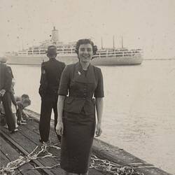Digital Photograph - Girl on Station Pier Farewelling 'Orsova', Port Melbourne, 1954