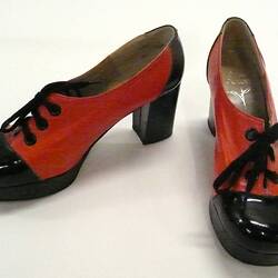 Shoes - Prue Acton, Margaret Style, Lace-up, Red Leather & Black Patent Leather, 1972