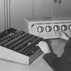 Teaching Slide - Jurij Semkiw at Console, CSIRAC Computer, Melbourne University, circa 1964