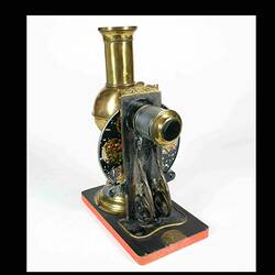 Ernst Plank Toy Magic Lantern Projector with slide in holder, 1890s